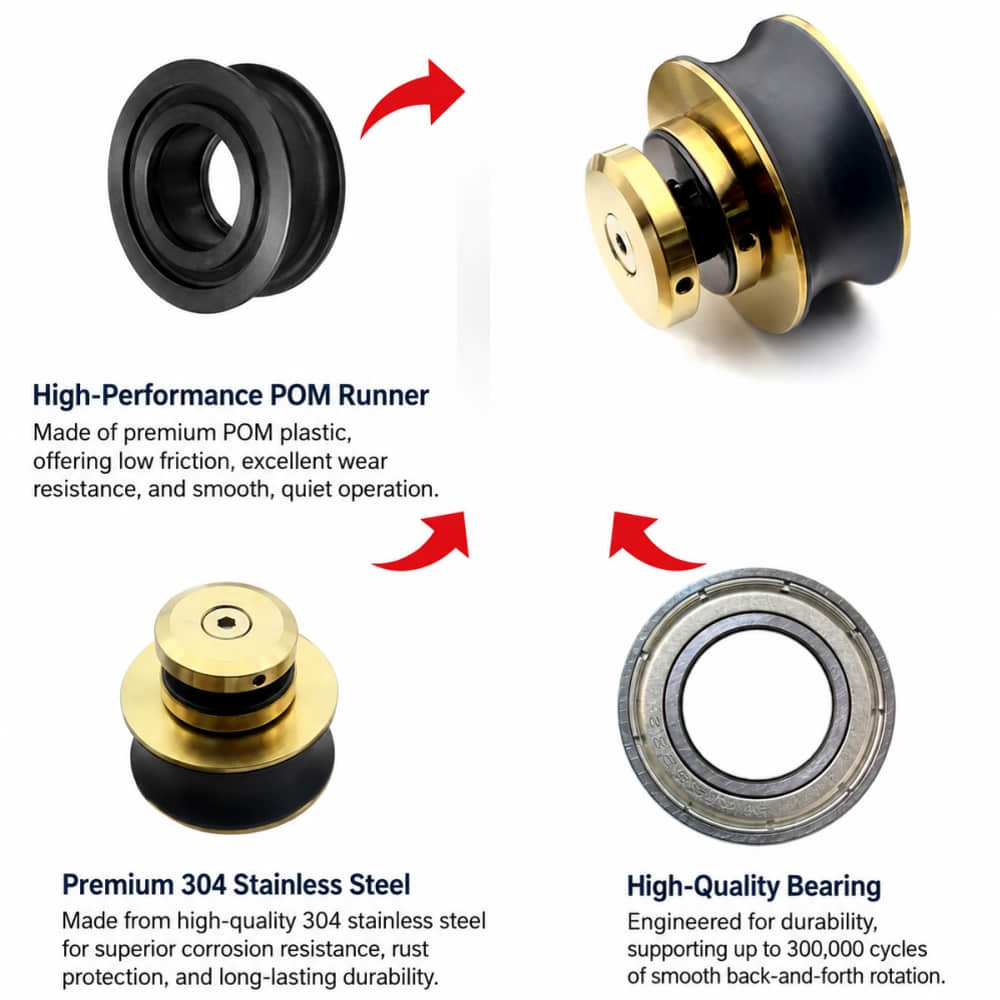 Gold Sliding Shower Door Hardware Kit – Round Tube - A02