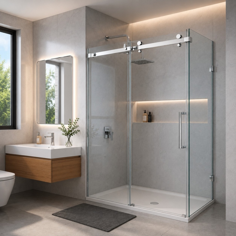 Frameless Sliding Shower Door Hardware Kit – Square Tube - A03