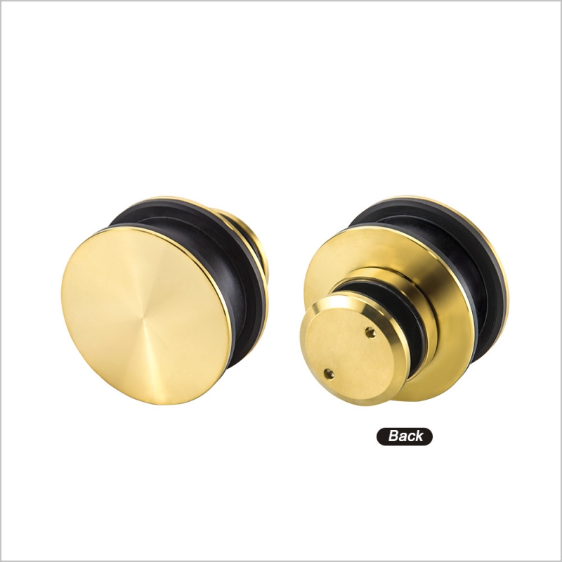 Frameless gold sliding shower door roller detail Frameless gold sliding shower door roller detail