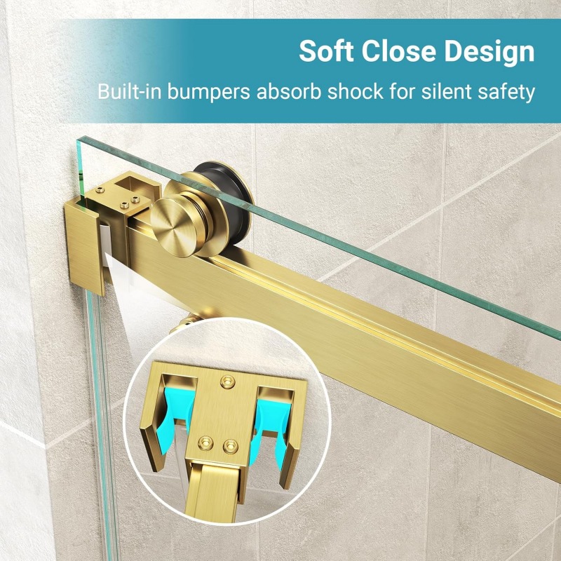 Frameless gold sliding shower door hardware kit detail Frameless gold sliding shower door hardware kit detail