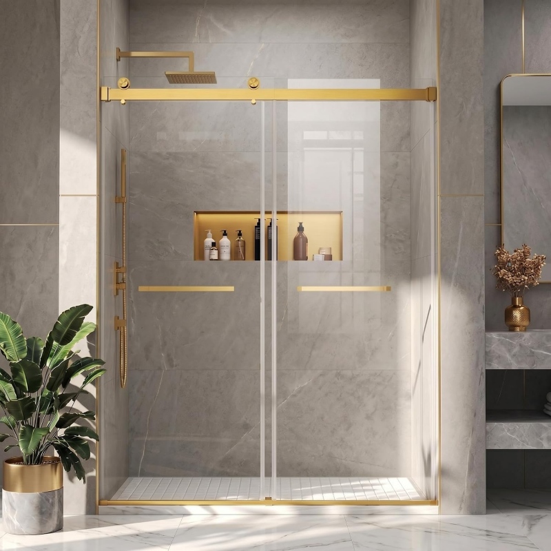 Frameless gold sliding shower door roller detail Frameless gold sliding shower door hardware kit installation Frameless gold sliding shower door roller detail Frameless gold sliding shower door hardware kit installation