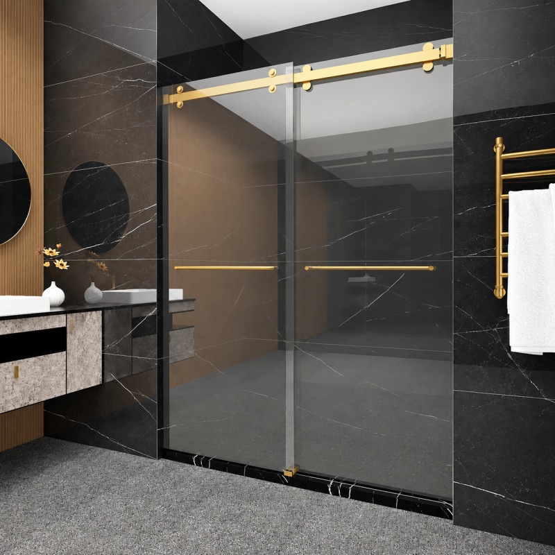 Frameless sliding shower door hardware kit with brushed finish installation Frameless sliding shower door hardware kit with brushed finish installation