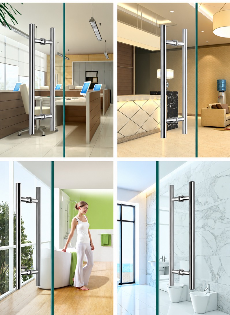 304 Stainless Steel Back-to-Back Glass Door Pull Handle installation