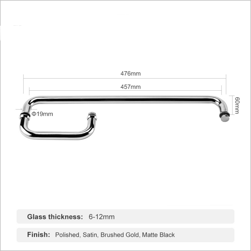 304 Stainless Steel Round Tube Glass Door Pull Handle size