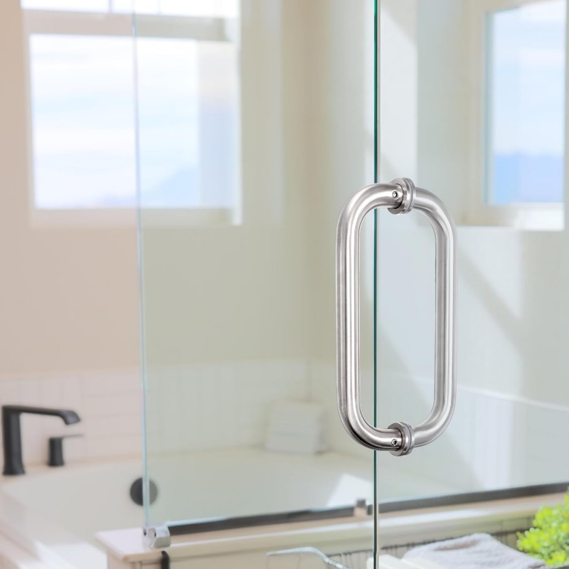 304 Stainless Steel Round Glass Door Pull Handle installation in Polished Finish 304 Stainless Steel Round Glass Door Pull Handle installation in Polished Finish
